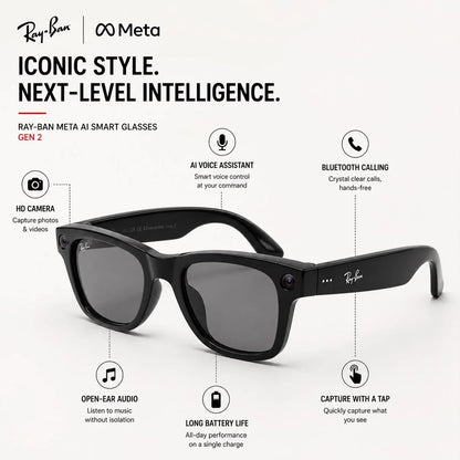 Ray-Ban | Meta Wayfarer (Gen 1) with Meta AI, photo and video capture - Large ( Black,)