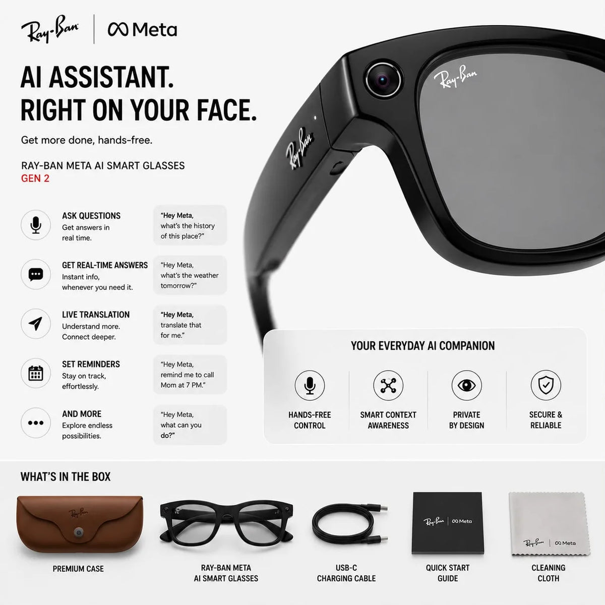 Ray-Ban | Meta Wayfarer (Gen 1) with Meta AI, photo and video capture - Large ( Black,)