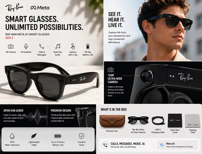 Ray-Ban | Meta Wayfarer (Gen 1) with Meta AI, photo and video capture - Large ( Black,)