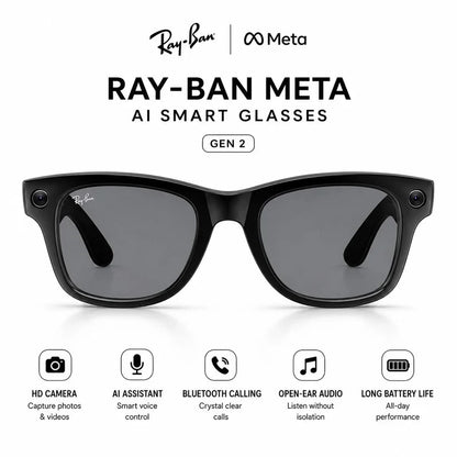 Ray-Ban | Meta Wayfarer (Gen 1) with Meta AI, photo and video capture - Large ( Black,)