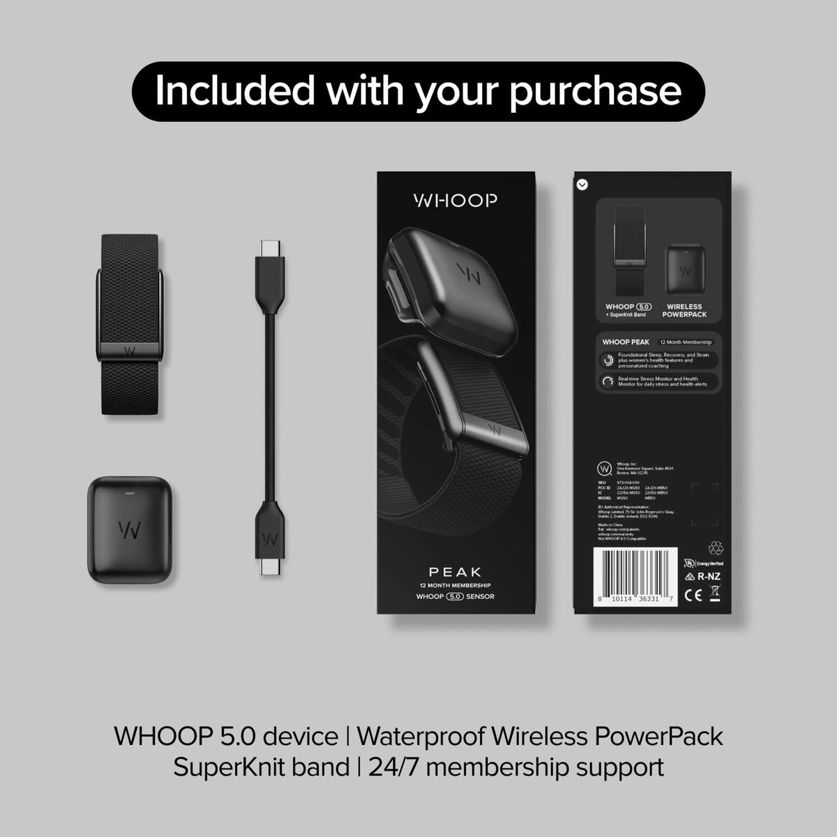 WHOOP Peak 5.0 Fitness Tracking Band with 24x7 Heart Rate, HRV, Stress, Health Monitor  Motion Controller (Black, Top Choice For Users Of Apple, Samsung, Mi, Realme, Noise & Boat Etc., For Mobile)